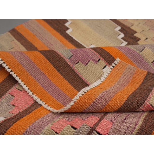 Brown 1970s Vintage Handmade Wool Cotton Runner Rug For Sale - Image 8 of 10