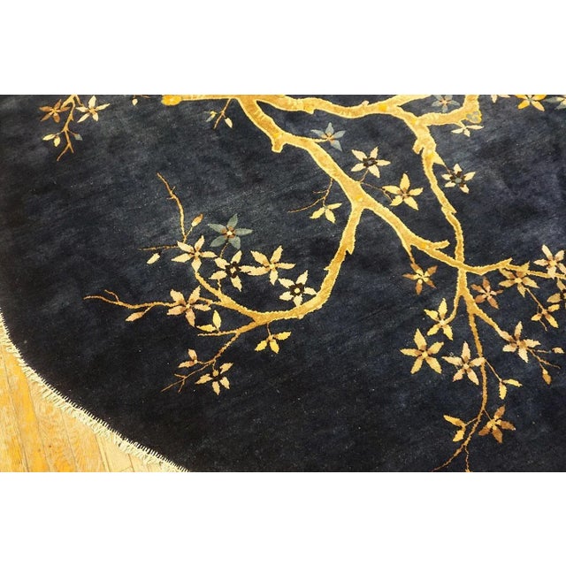 1920s Navy Blue Birds Flowers Antique Oval Chinese Peking Carpet 7'8" X 9'8" Knotted Wool Rug For Sale - Image 10 of 12