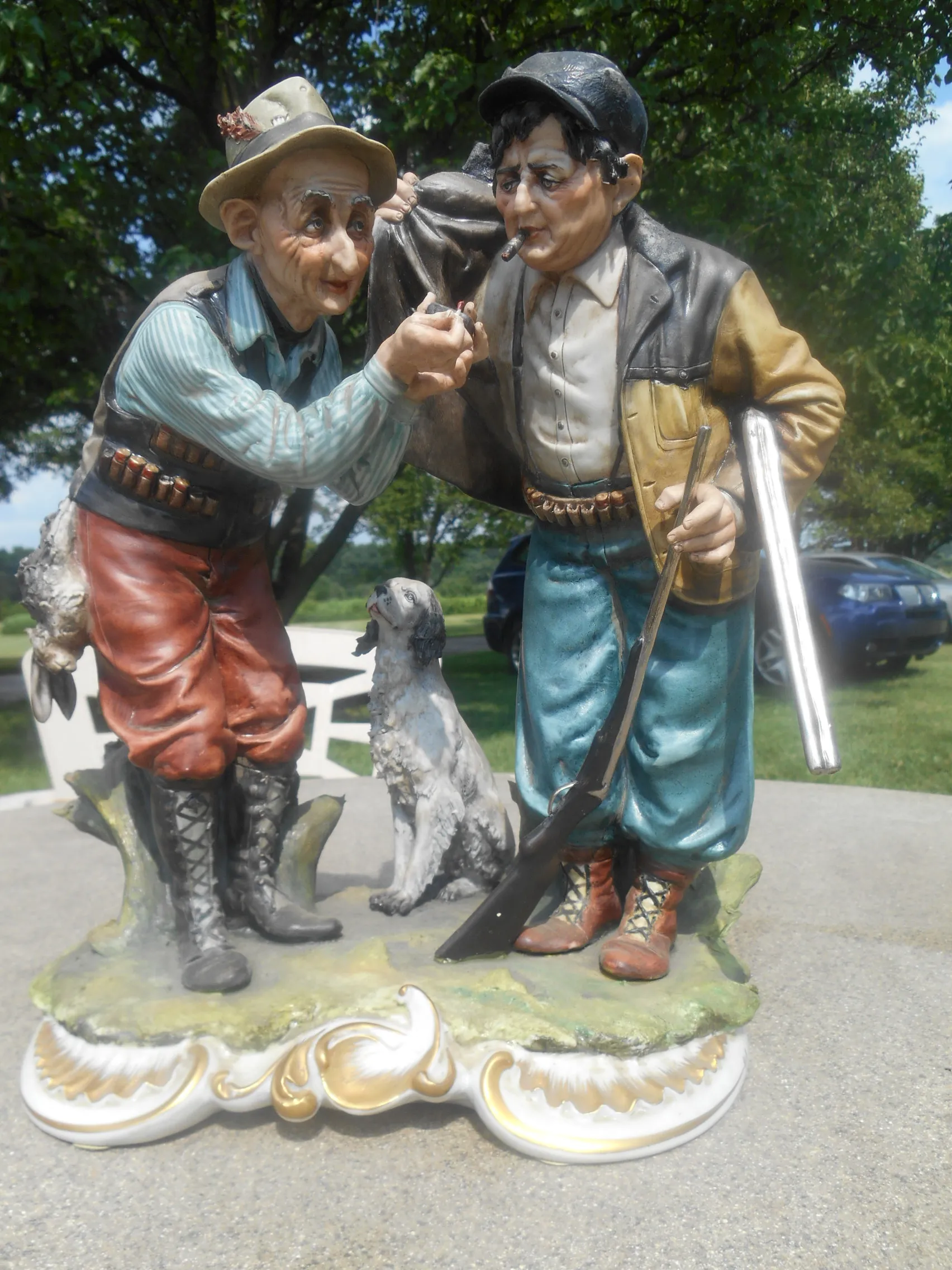 Capodimonte 陶器 置物 老人と犬と荷車 Vintage Capodimonte Italy the Rabbit Hunters Porcelain Figurine