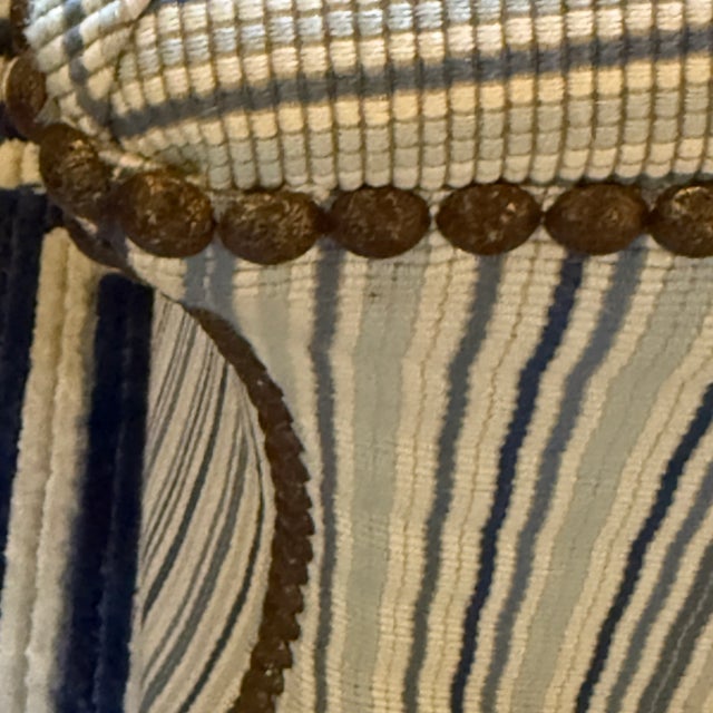 Striped Blue and White Ottoman So cute and so practical—stripes are positioned to form a concentric square on top. 16” sq...