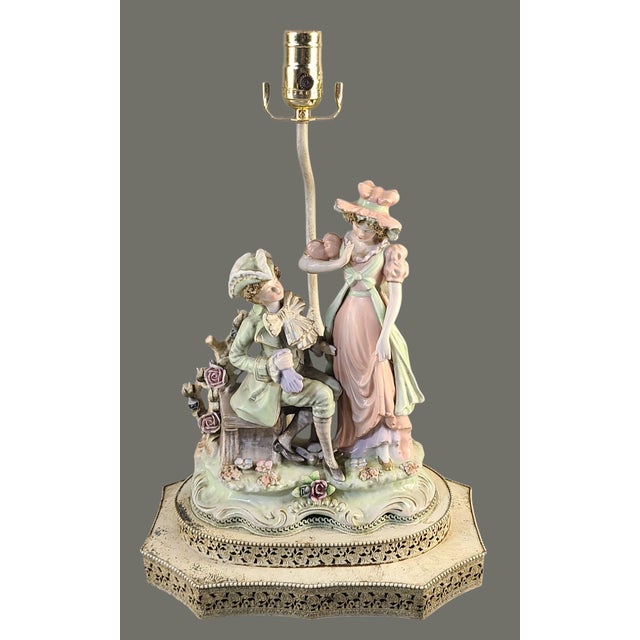 Antique Figural Romantic Couple Statue Porcelain Boudoir Table Lamp For Sale - Image 12 of 12