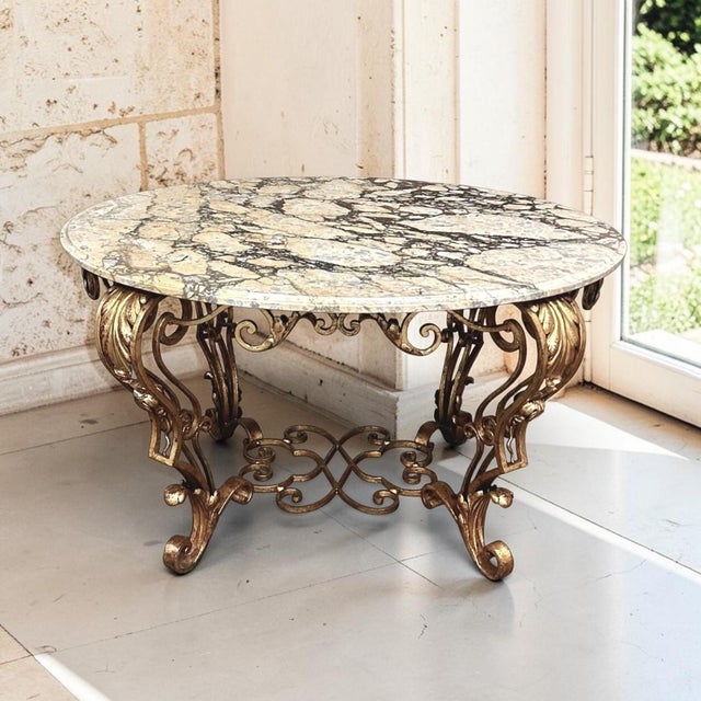 Italian Gilt Iron Régence Style Oval Marble Top Coffee Table For Sale - Image 4 of 17