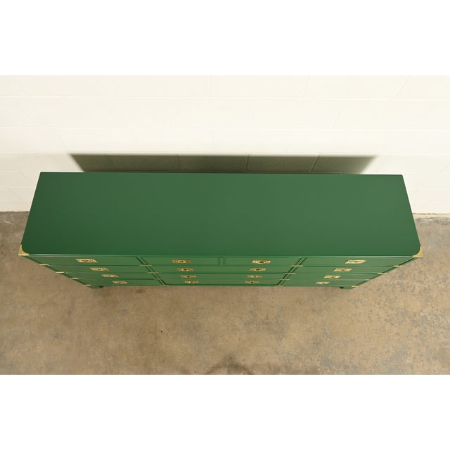 Drexel Heritage Mid-Century Hollywood Regency Campaign Green Lacquered Dresser | Newly Refinished For Sale - Image 10 of 13