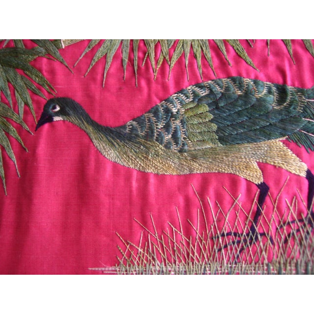 Textile Chinese Silk Embroidery Peacock, Bords and Butterflies For Sale - Image 7 of 12