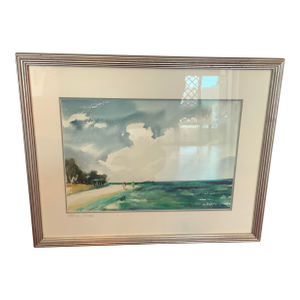 Original Watercolor Titled “Florida Bathers” Beach Painting Signed by Artist Richard C. Lewis (1952)