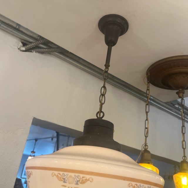 1920s Original Schoolhouse Shade With Design-Victorian Light For Sale In San Francisco - Image 6 of 6