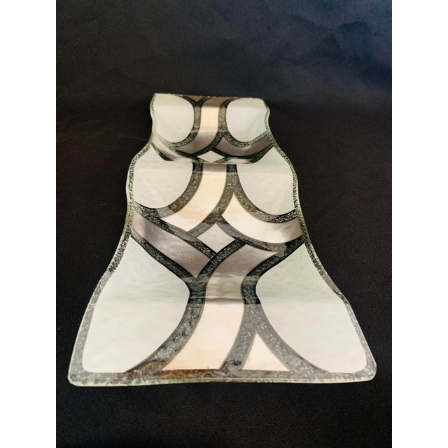 Mid-Century Modern Mid 20th Century Geometric Design Silver on Glass Elongated Serving Dish For Sale - Image 3 of 12