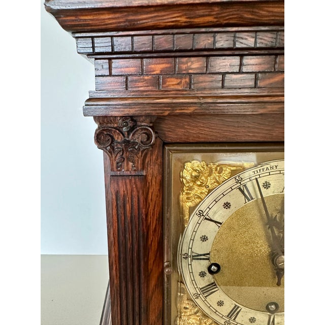 Antique Tiffany & Co. Architectural Oak Bracket Clock | English Case, German 5-Gong Movement | Circa 1900 For Sale In Los Angeles - Image 6 of 18