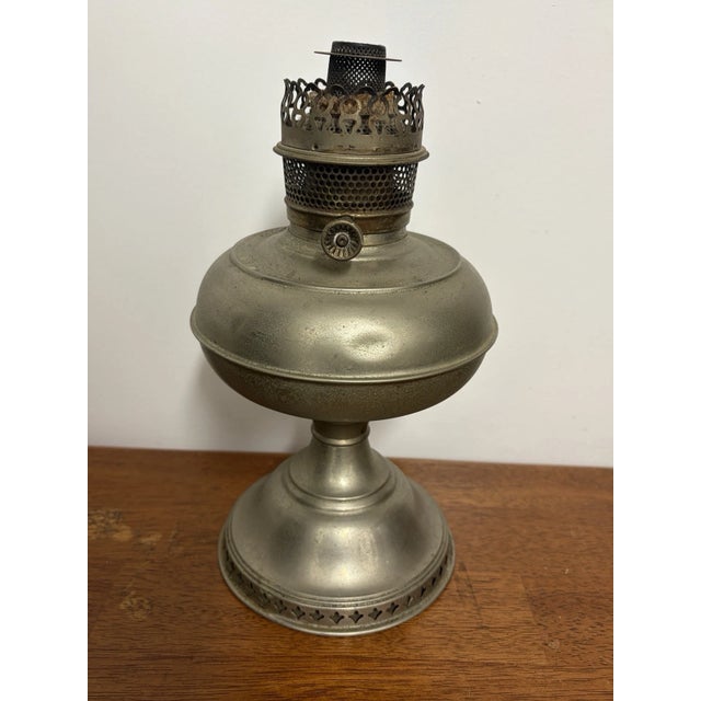 Silver Antique Rayo Center Draft Kerosene Oil Lamp Nickel Plated Missing Tank Cap For Sale - Image 8 of 14