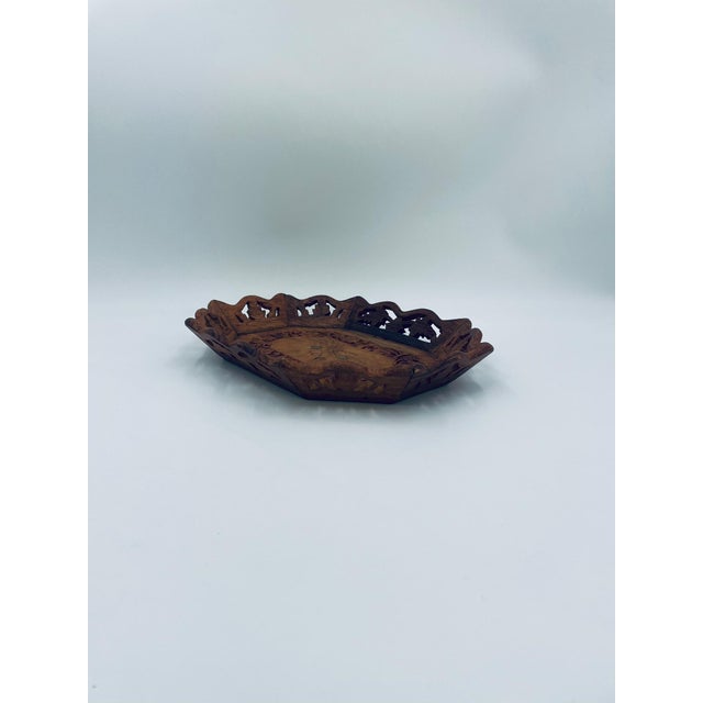 Vintage Indian Wooden Decorative Tray. This octagonal tray features a hand-cut, openwork rim and a hand-carved floral...