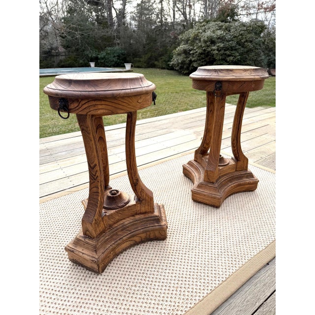 A Pair of Restoration Hardware Sculptural Pedestal Side Tables, Drinks Tables With Glass Tops For Sale - Image 9 of 18