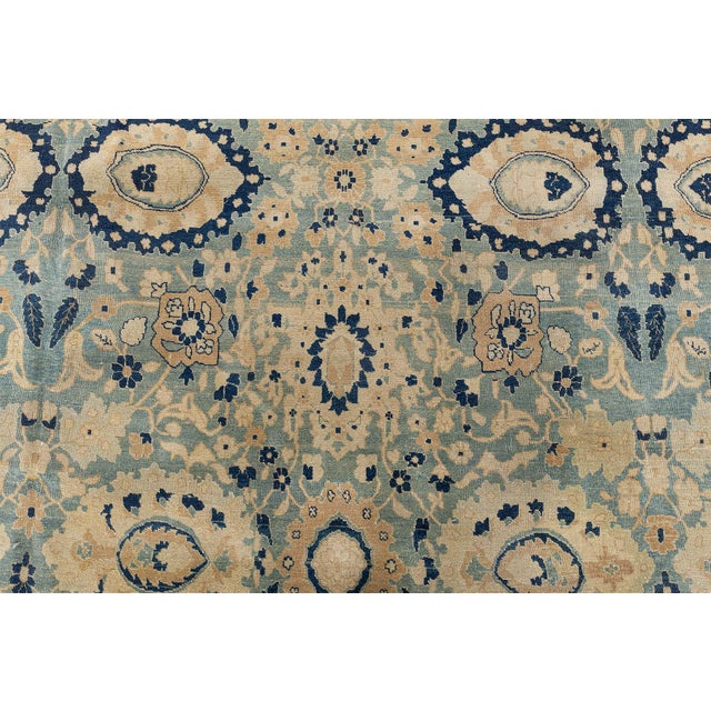 Beige Antique Beige, Blue Botanic Persian Tabriz Handmade Wool Rug For Sale - Image 8 of 10