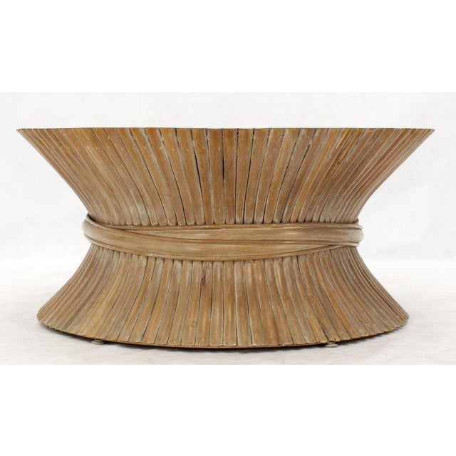 Wood Mid-Century Modern McGuire Round Wheat Bamboo Sheaf Base Coffee Table For Sale - Image 7 of 12