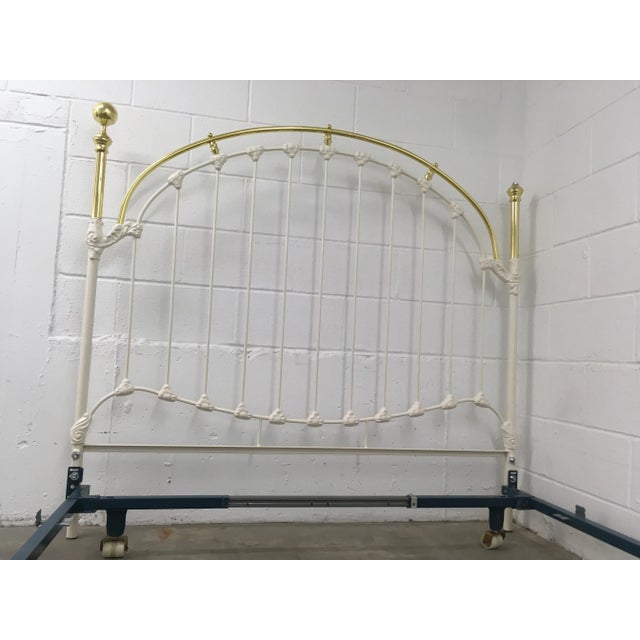White Painted Wrought-Iron & Brass & Queen Bedframe For Sale - Image 10 of 13