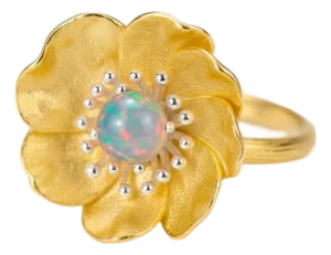 Peony Flower Ring With Opal, Size 8
