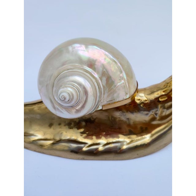 Gold Mid Century Italian Nautical Brass and Shell Snail Art Sculpture from Gabriella Crespi, 1950s For Sale - Image 8 of 11