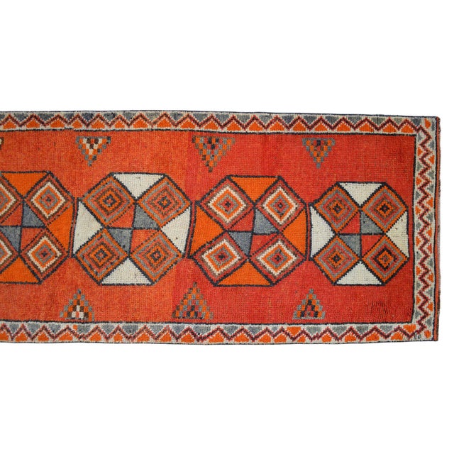 Hand-Knotted Tribal Geometric Design Turkish Runner Rug . Hallway Rug Kitchen Decor - 3′3″ X 10′4″ For Sale - Image 12 of 15
