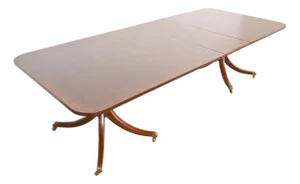Kittinger Georgian Banded Mahogany Double Pedestal Extension Dining Table, Newly Refinished