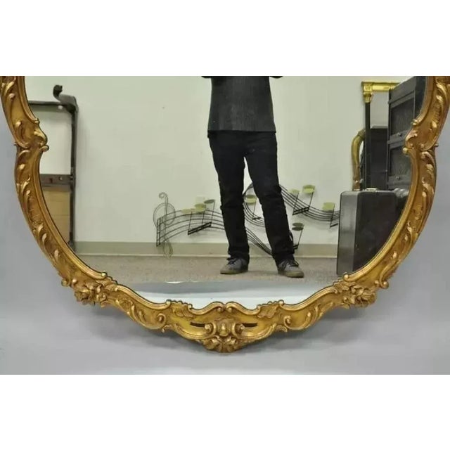 Mid 20th Century Vintage French Rococo Louis XV Style Shell Carved Large Gold Wall Mirror For Sale - Image 5 of 10