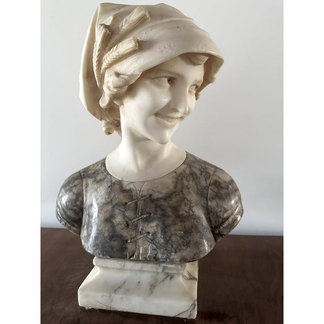 Gray Italian Artist, Large Bust of a Girl, 20th Century, Marble For Sale - Image 8 of 9