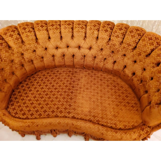 Velvet Burnt Orange Round Sofa For Sale In New York - Image 6 of 7