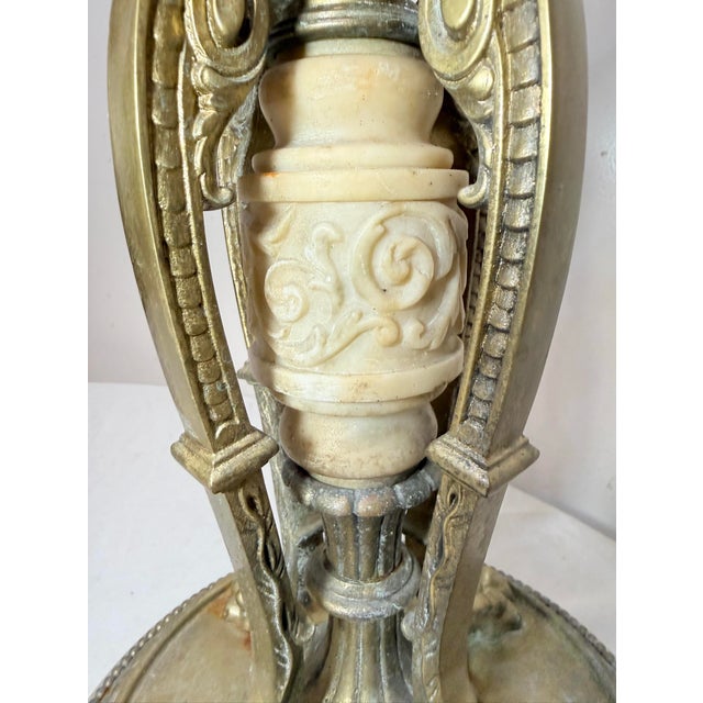 Large Antique Ornate Hand Carved Figural Alabaster Cast Iron Electric Table Lamp For Sale In New York - Image 6 of 13