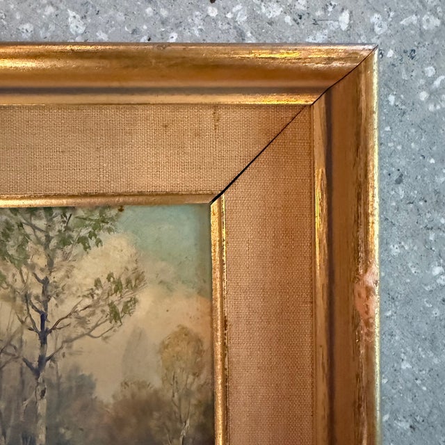 Gold Pair of Petite Mid-Century Birch Trees & River Landscape Paintings For Sale - Image 8 of 10
