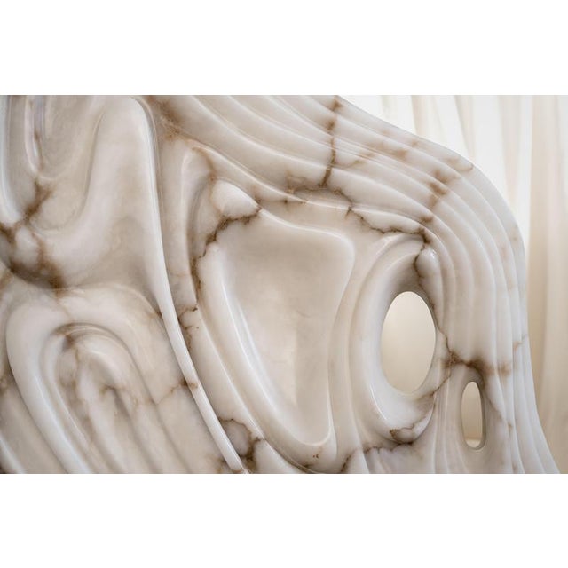 Large Fossil Moon Wall Mirror in Alabaster and Glass Mirror by Amarist Studio For Sale - Image 6 of 17