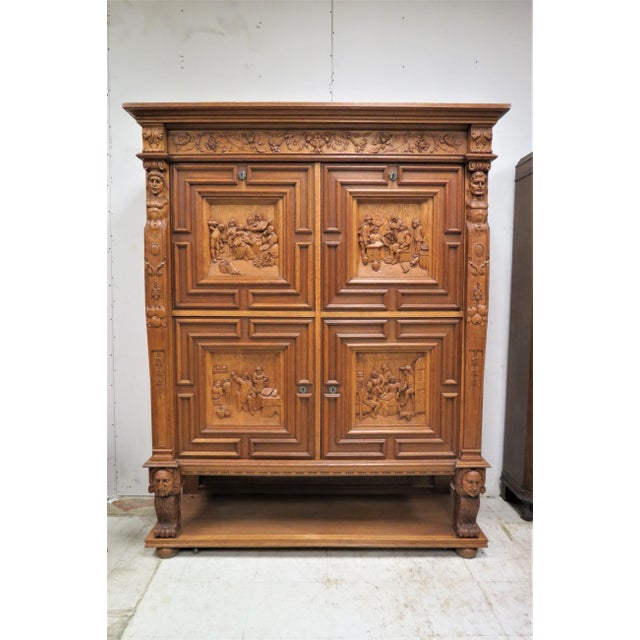 French Bruegel Style Carved 4 Door Cabinet or Entertainment Center For Sale - Image 13 of 13