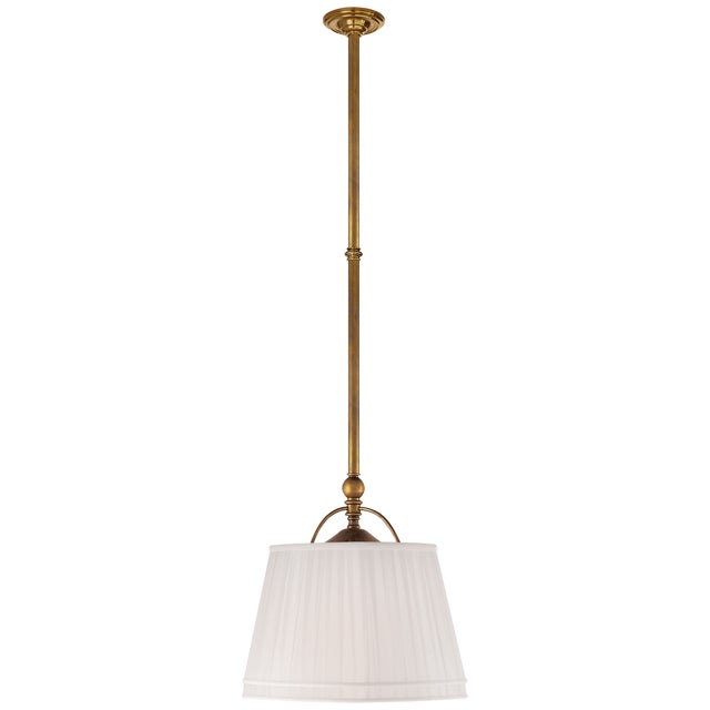 Chapman & Myers for Visual Comfort Signature Sloane Single Shop Light in Antique-Burnished Brass with Linen Shade For Sale