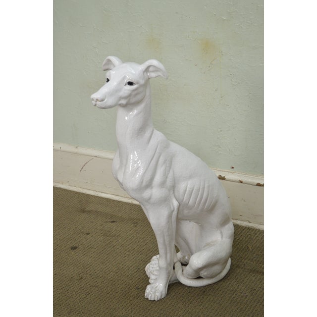 Vintage Italian Glazed Ceramic Life Size Whippet Greyhound Dog Statue