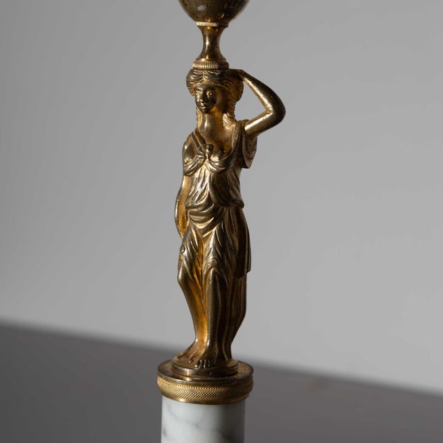 Pair of Candleholders with Karyatids, Bronze & Marble, Berlin Early 19th Century For Sale - Image 12 of 12