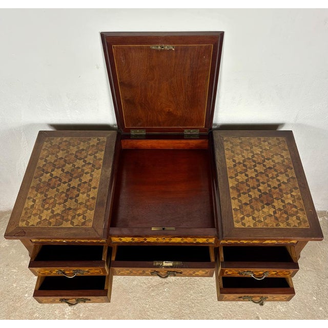 Brown Spanish Marquetry Vanity Desk with Drop Leaves, 1930 For Sale - Image 8 of 18