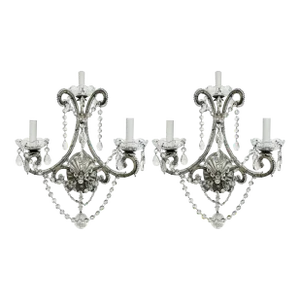 Vintage Ralph Lauren Home Silvered Crystal Sconces With Glass Beading, a Pair