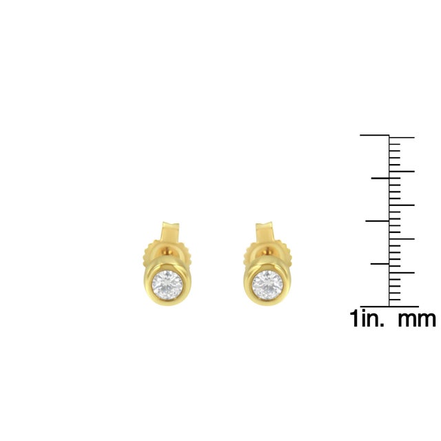 10K Yellow Gold 0.15 Cttw Round Brilliant-Cut Near Colorless Diamond Bezel-Set Stud Earrings (H-I Color, I1-I2 Clarity) For Sale In New York - Image 6 of 6
