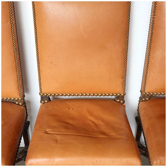 Animal Skin French Renaissance Revival Leather Dining Side Chairs - Set of 4 For Sale - Image 7 of 13