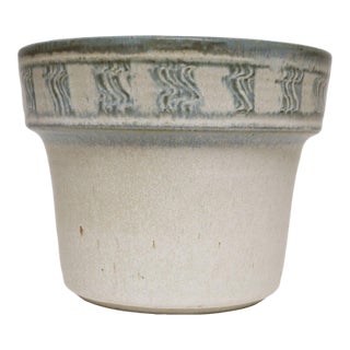 Vintage Green, Blue, and Beige Sgraffito Ceramic Planter by Deanna Nichols For Sale