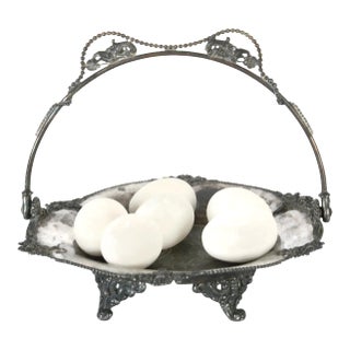 Rustic Antique Silver-Plate Bride's Basket W/ "B" Monnogram For Sale