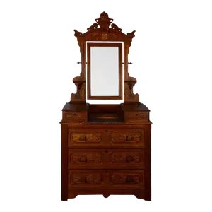 1910s Walnut Dresser With Swivel Mirror and Burl Walnut Accents