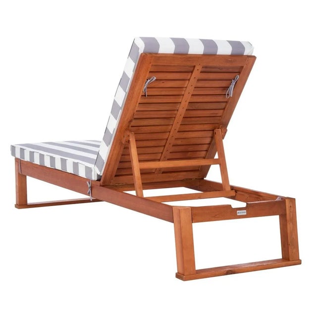 Wood Solano Sunlounger - Natural/Gray Stripe For Sale - Image 7 of 9