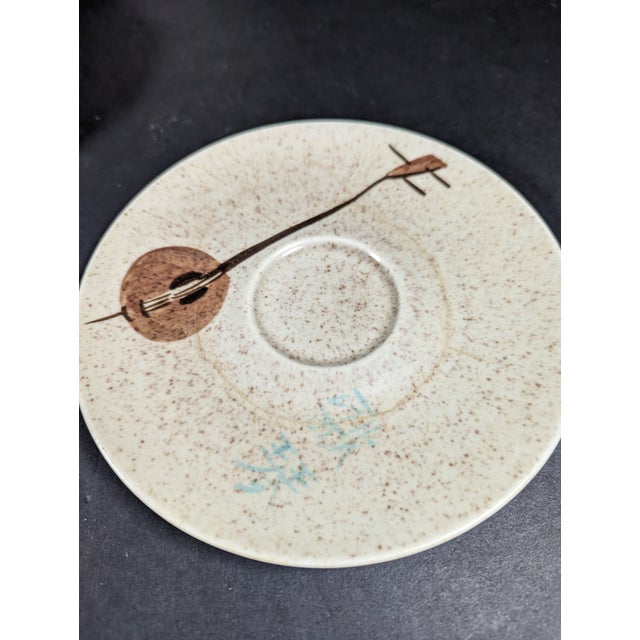 Ceramic Vintage Mid-Century Red Wing Pottery Hand Painted Lute Song Pattern Saucer Plates- Set of 7 For Sale - Image 7 of 7