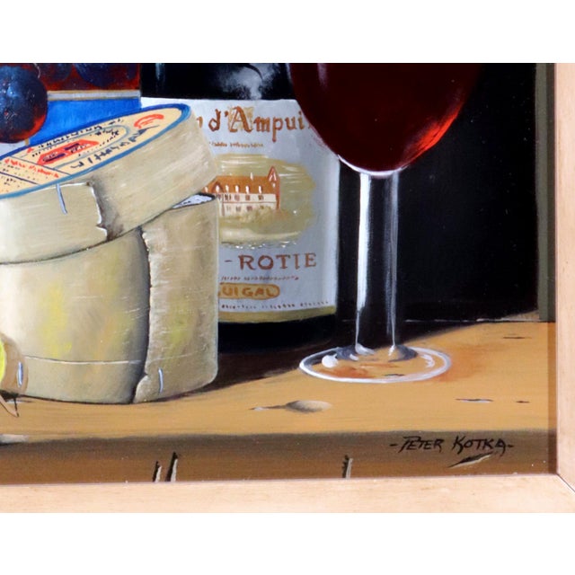 Late 20th Century Peter A. Kotka, Stiil Life With Wine & Cheese For Sale - Image 5 of 5