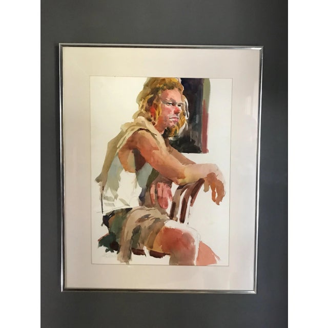 1970s Male Watercolor Portrait Painting by Labadie For Sale - Image 4 of 4