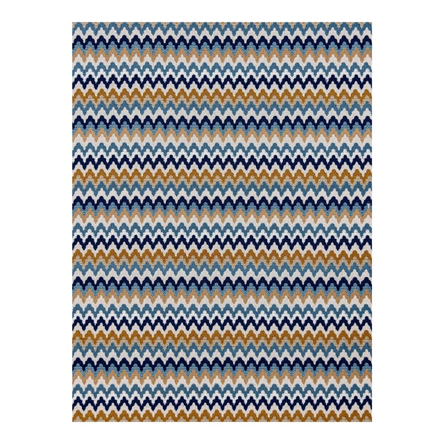 Sample - The House of Scalamandré Rainbow Mountain Crewel Fabric, Denim Gold For Sale