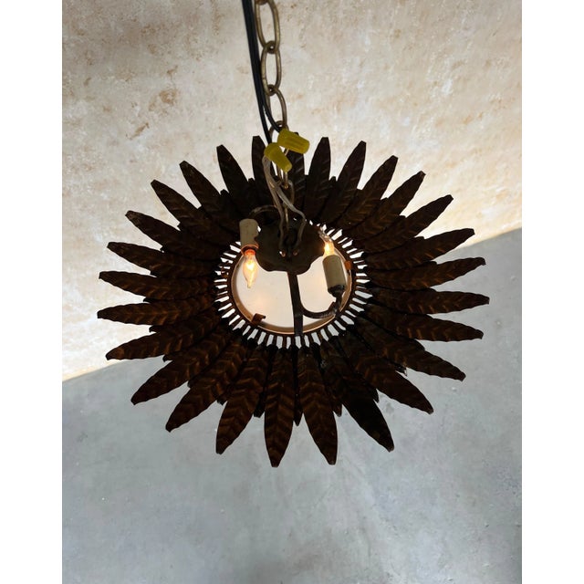 Vintage Spanish Gilt Metal Sunburst Ceiling Fixture For Sale - Image 11 of 12