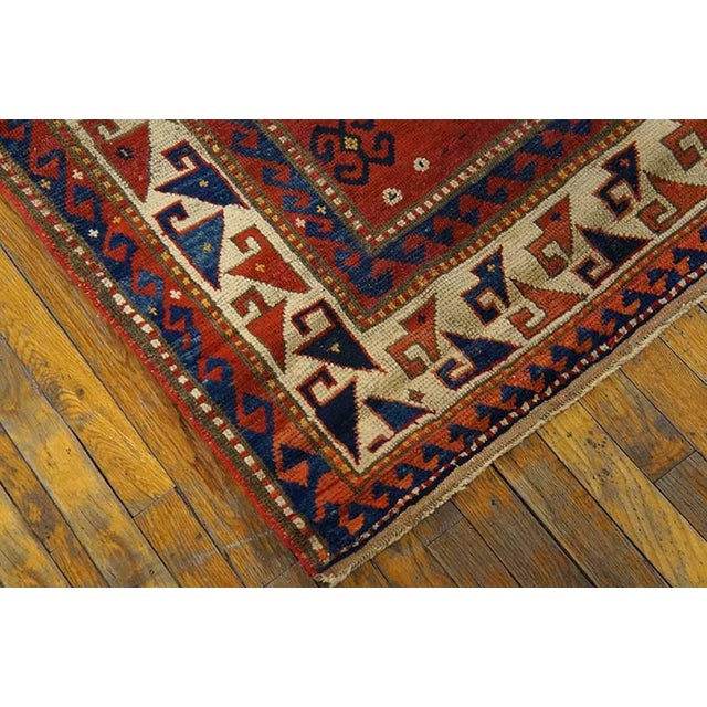 1880s Red Diamond Antique Caucasian Kazak Rug 3' 9'' X 5' 2'' Handknotted Wool Carpet For Sale - Image 4 of 6