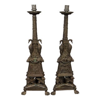 Antique Bronze Candlesticks by A. Deluca, 1890s, Set of 2 For Sale
