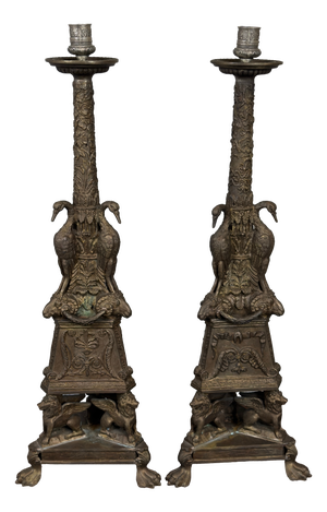 Antique Bronze Candlesticks by A. Deluca, 1890s, Set of 2