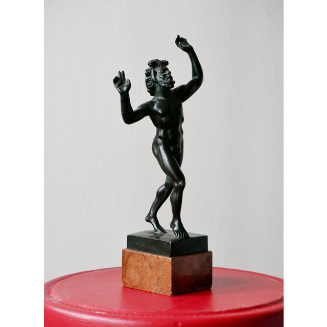 Metal Bronze and Marble Sculpture of Faun, 1920s For Sale - Image 7 of 7