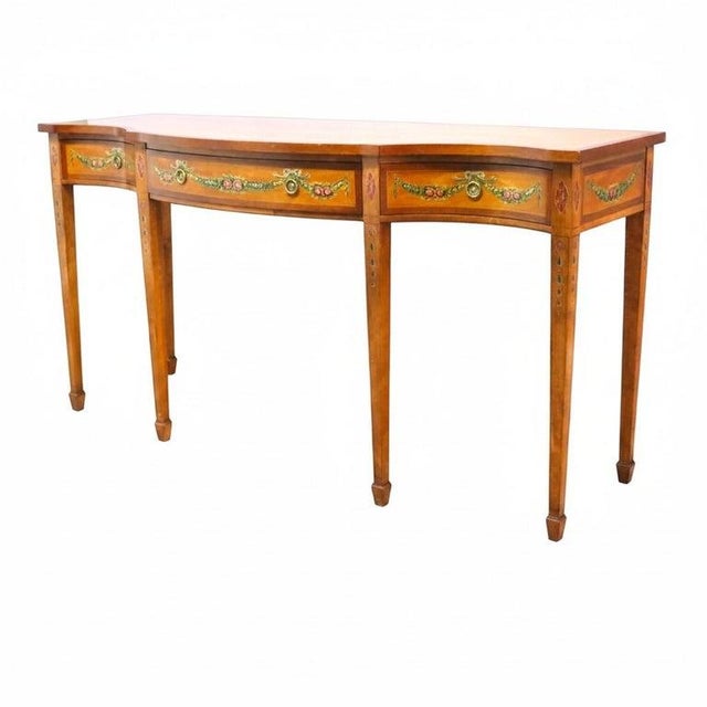 Neoclassical Wellington Hall Reproduction Adams Decorated Satinwood & Mahogany Table C1930 For Sale - Image 3 of 14